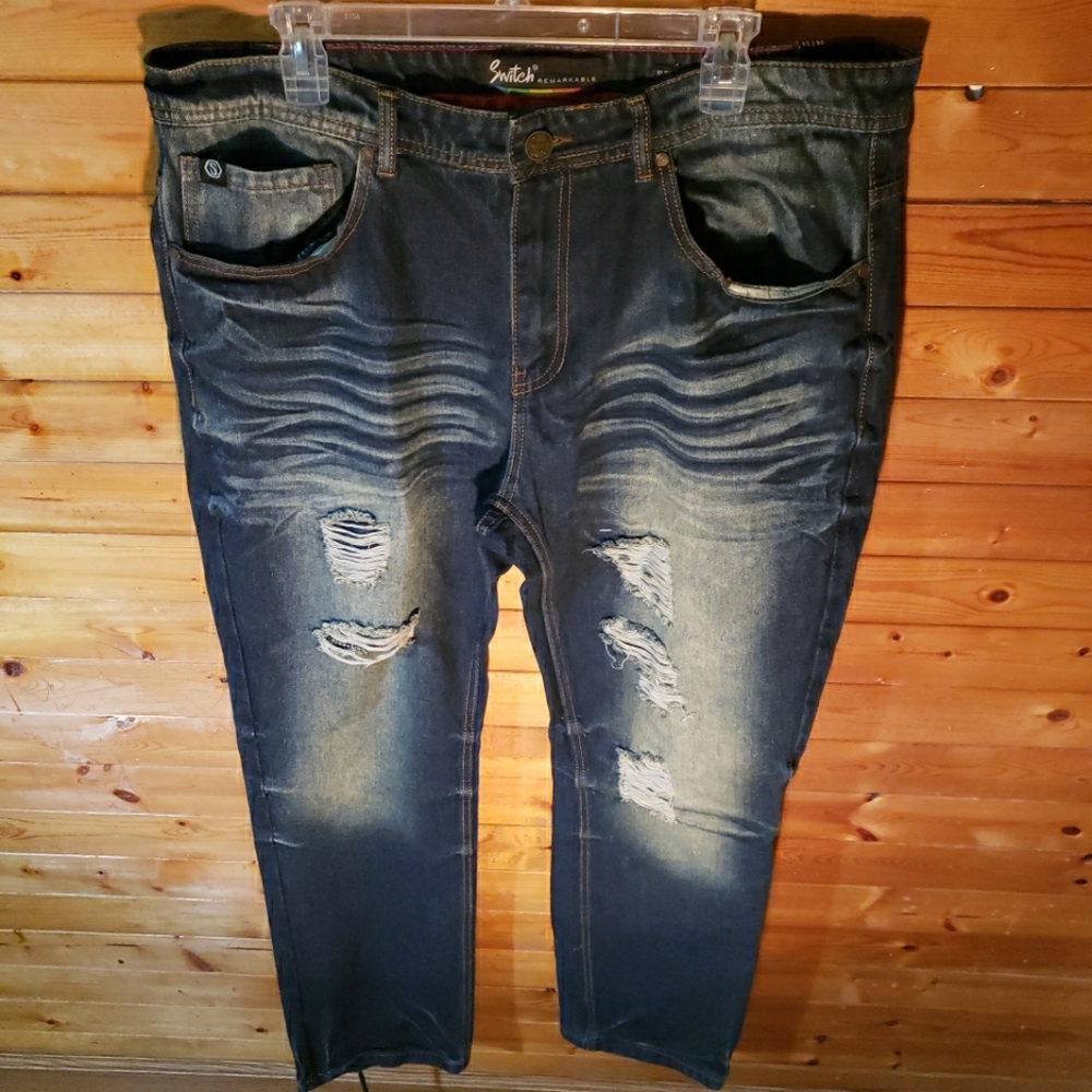 Switch Remarkable 38X34 Stretch Ripped Distressed Slim Tapered Fit Denim Jeans